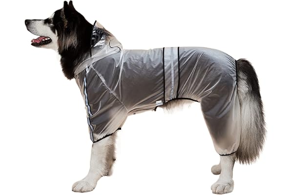 Barkbutler x Fofos Pet Four Leg Raincoat XXXL, Black Lightweight & Waterproof TPU + mesh Coating Complete Coverage + Leash Opening Reflective Strip for Visibility + Safety 4 Legs Cover Design