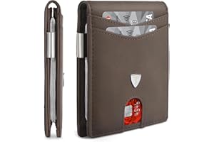 Tomylv Mens Wallets Slim RFID Blocking Faux Leather Wallets Mens with up to 12 Credit Card Holder, Strong Money Clip & ID Window Minimalist Bi-Fold Wallets for Men UK with Gift Box - Brown