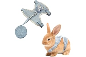 NJCXOLA Kaninchen Leine,Verstellbare Hasenleine,120cm Weiches Kaninchen Leine,Hasen Zubehör,Kaninchen Zubehör,Kaninchen Geschirr Für Kaninchen, Katzen, Kleine Hunde Und Andere Kleine Haustiere(Blau S)