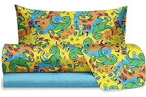hermet Jolly, Set Lenzuola Letto Singolo Dinosauro, 100% Cotone, Lenzuolo Sopra + Lenzuolo con Angoli + Federa, Completo Letto Fansatisa Cameretta