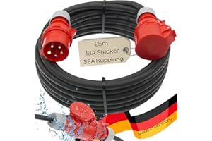 netbote24 CEE-Adapterkabel Starkstromkabel Verlängerungskabel Kraftstromkabel Adapterleitung 16A PCE-Stecker auf 32A Dose Buchse 5 polig H07RN-F 5X2,5 400V 25m