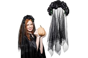 RosyFate Schleier Braut, Schwarzer Schleier Halloween, Haarreif Blumen, Schwarze Rosen, Mexikanische Blumenkrone,für Cosplay Partys Feste Karneva