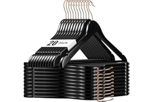 HOUSE DAY Lot de 20 Cintres en Bois Massif Solide Premium Cintres antidérapants encoches d'épaule avec Crochet pivotant à 360° Or Rose pour Costume Manteau, Chemise, Pantalons, Jupes, Noir