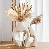 PUREZENTO Unique White Donut Heart Ceramic Vase 8.3 & 6.9 Inch - Set of 2 | Decorative Heart Donut Vase for Dried Flowers & P
