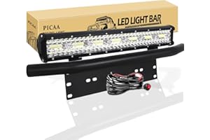 PICAA Car Led Light Bar, 20 inch Tri Row 8D 420W LED Work Lights Bar Lamp Light With Licence Number Bumper Plate Mounting Bracket 12V Wiring Kits For Off road Truck SUV UTE ATV 4x4, 6000K