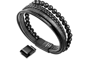 Murtoo Bracciale Uomo Pelle Chiusura in Acciaio Braccialetto Uomo Donna Pelle