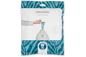 Brabantia 137846 PerfectFit Bin Liners (Size W/5 Litre) Thick Plastic Trash Bags with Tie Tape Drawstring Handles (40 Bags), White