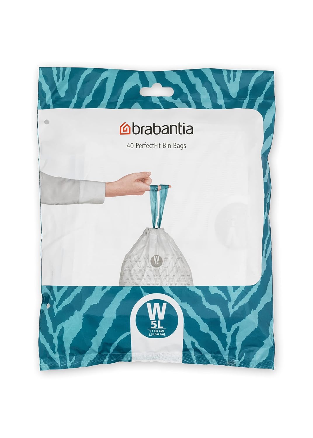 Brabantia PerfectFit afvalzakken (W-code – 5 l), zeer robuust, met intrekbare handgrepen (40 zakken)