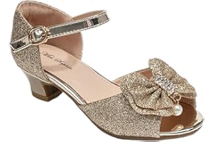 MYSHOESTORE Girls Wedding Shoes Kids Children Bridesmaid Prom Diamante Strappy Mary Jane Style Court Shoe Block Low Mid Heel Touch Buckle Fastening Party Formal Evening Dress Sandals