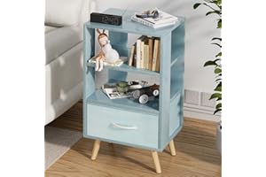 Aenuert Night Stand, Blue Kids Nightstand with Drawer, Nursery Side Table with Open Storage, 3-Tier Modern End Table, Bedside Table for Small Space, Living Room, Bedroom