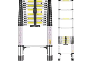SIMPDIY Scala Telescopica in Acciaio Inox 3,8m Scala Estensibile Portatile con Piedini Antiscivolo, Scale Allungabile per Soffitta, Coperture, Camper, Decorazione e Manutenzione