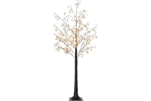 HOMCOM 5ft Artificial Gypsophila Blossom Tree Light with 96 Warm White LED Light, Baby Breath Flowers for Home Party Wedding, Indoor and Outdoor Use