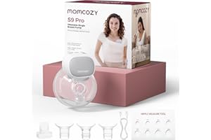 ‎MOMCOZY Momcozy S9 Pro Aktualisierte Milchpumpe Elektrisch Tragbar, Freihändige Milchpumpe mit längster Akkulaufzeit und LED-Anzeige, Elektrische Milchpumpe mit 2 Modi & 9 Stufen - 24mm (Grau, 1 Pack)
