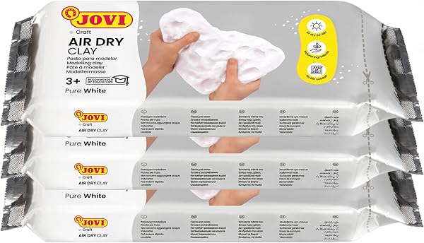 Jovi Air Dry Modelliermasse, gebrauchsfertig, lufttrocknend, auf Basis von Feuchtton, 3x 500g in weiß - 1