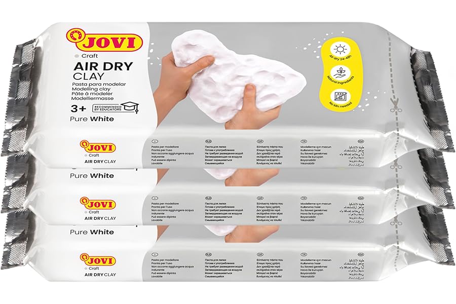 Jovi Air Dry - Arcilla de secado al aire blanca, 3 x 500 gr, sin gluten | Pasta de modelaje endurecible sin horno, no tóxica,
