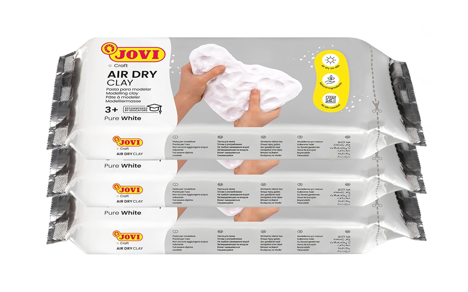 Jovi Air Dry - Arcilla de secado al aire blanca, 3 x 500 gr, sin gluten | Pasta de modelaje endurecible sin horno, no tóxica, Manualidades para niños y adultos