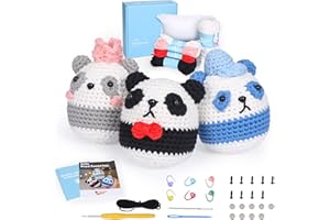 CROCHETBOX Crochet Kit for Beginners - 3 PCS Pandas Crochet Kit, Learn to Crochet, Include Step-by-Step Video, Tools, Surprise Gift for Adults