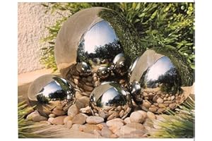 BPIL 4 Pack Stainless Steel Gazing Balls – Silver Mirror Garden Lawn Ornaments, Outdoor Decorative Spheres, Weather-Resistant, Polished Finish, 10cm to 20cm Diameter – Patio & Yard Decoration