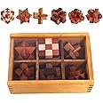 Holzsammlung Set of 6 3D Wooden Brain Teaser Puzzles, IQ Challenge Puzzle Games, Small Logic Mind Puzzle Box Toy Removing Assembling Lock Puzzle Gift Set for Adults Teenagers Kids, 1.8inch 4.5cm