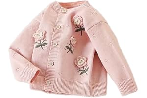 JiAmy Mädchen Strickjacke, Kleinkind Florale Blumendruck Strickkleidung Warmer Pullover Lange Ärmel mit Knöpfen