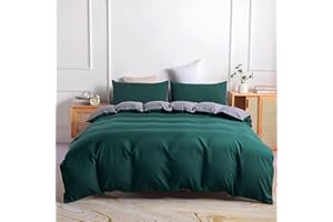 JEMIIPEE Juego de Funda Nordica 100% Microfibra Reversible Cama 135/150 Suave Fundas Nórdicas Color Sólido Funda Edredon 220x240 cm y 2 x Fundas de Almohada de 50x70 cm, Verde Oscuro/Gris