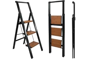 UZIRO Escaleras Plegables 3 Peldaños, Escalera de Aluminio 3 Peldaños Anchos, Sistema Antodeslizante, Muy Liviana y Facil de Guadar