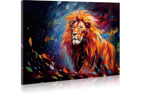 JBER Lion peinture murale sur toile, adapté à la décoration de salon, poster Home Decor, décoration animalière amusante, encadré, 60 X 40cm