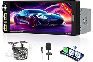 ALLTOBIT Radio Coche Bluetooth 1 DIN Compatible Apple CarPlay y Android Auto inalámbrico,Reproductor de Pantalla Coche táctil de 6,9’‘,FM/Am/Mirror Link/Tipo C/Bluetooth Manos Libres,cámara de visión Trasera