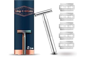 King C. Gillette maszynka do golenia męska Safety Razor, trwałe i ostre ostrza, golarka + 5 ostrzy do golenia