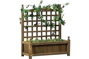 Outsunny Jardinière avec Treillis - bac à Fleurs - jardinière sur Pied - dim. 64L x 28l x 75H cm Inserts d'irrigation Inclus Bois Sapin traité