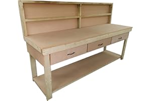 Arbor Garden Solutions Wooden workbench 18mm MDF top with drawers and back panel - industrial heavy-duty garage storage table (V.1) (7ft)