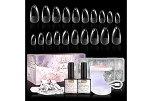 KREDIOO 500*Unghie Finte Con Colla Mandorla, Kit Tip Unghie Ricostruzione, Dual Form Acrigel, Nail Tips, Unghie Finte Corto Trasparenti, Tip In Gel, Tips Unghie Acrygel, 4 in 1 Nail Glue, Manicure, Lampada UV