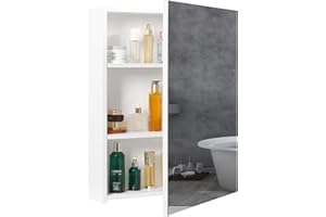 BELIWIN Bathroom Wall-Mounted Mirror Cabinet White, Small Single Mirrored Door Storage Cupboard, Adjustable Height Shelves Storage Unit (50 x 70 x 15 cm)