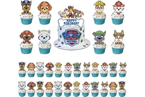 MODALI 34 Stück Paw Dog Patrol Tortendeko, Kuchendekoration, Kuchen Toppers Cupcake Toppers für Kinder Party Geburtstag Party Kuchen Dekoration Supplies, Happy Birthday tortenstecker, Thema Party Dekoration