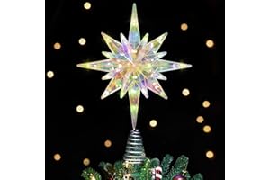 Luxspire Weihnachtsbaumspitze, beleuchtet Stern Baumspitze mit USB Plug-in&Fernbedienung, 9,8" LED Metall Dekorationen Licht, Xmas Baum Vintage Modern Ornament für Home Party,Bethlehem Star-Warm Light
