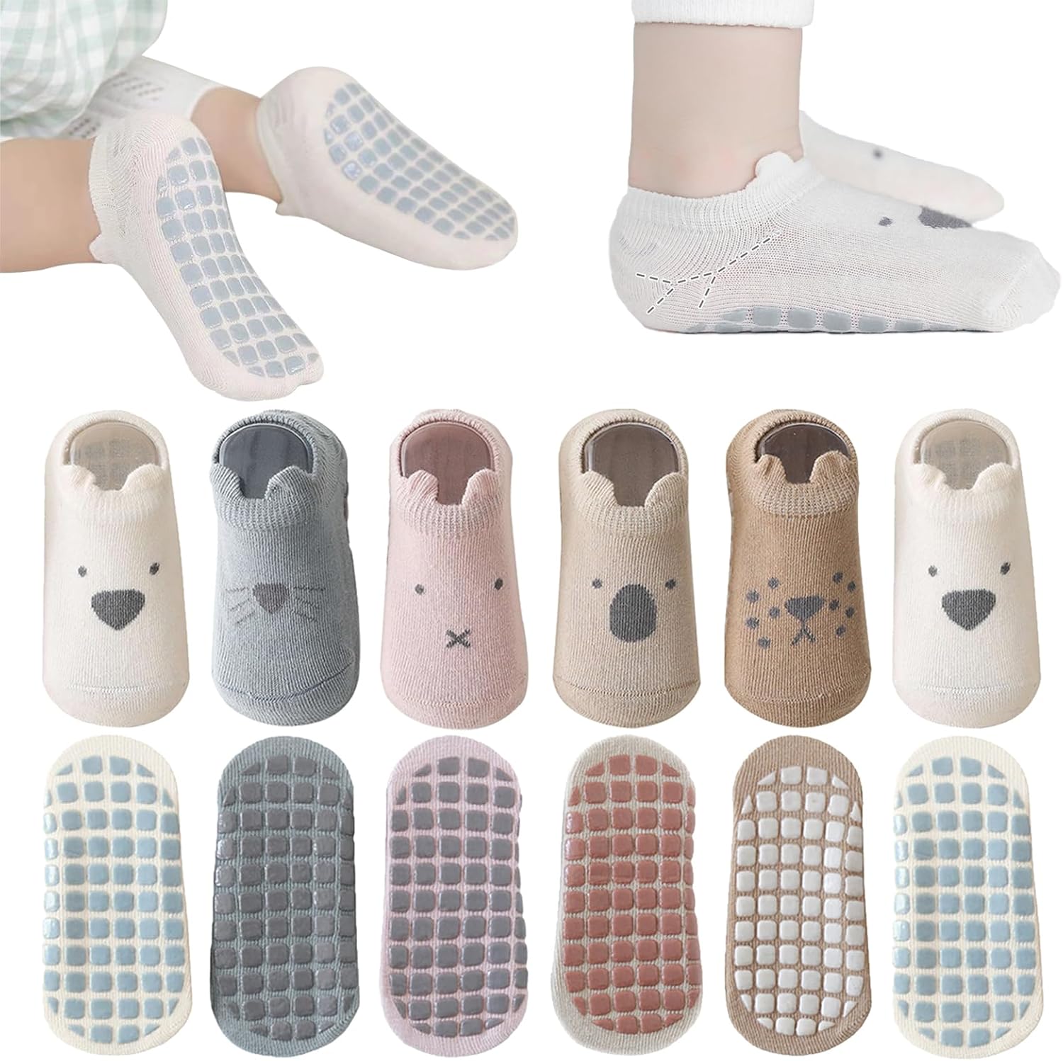 YANWANG Bebé Antideslizante Tobillo Calcetines De Dibujos Animados Lindo Agarre Calcetines Para Bebés Niños Niños Niñas Multicolores 6 Par