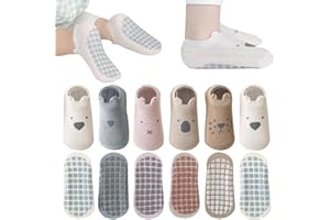 YANWANG Calzini Alla Caviglia Antiscivolo per Neonati, Bambini, Bambine, Ragazze, 5/6 Paia Di Calzini Con Impugnatura a Cartone Animato