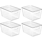 Vtopmart Set of 4 Storage Boxes with Transparent Lids | Large Stackable Plastic Storage Boxes for Organizing and Sorting Pant