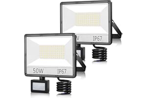 YIQIBRO 2 Pièces Projecteur LED Exterieur Detecteur de Mouvement 50W, IP67 Imperméable Spot LED Avec Détecteur, 5000LM 7000K Blanc Froid Eclairage Exterieur, Lampe Exterieur pour Terrasse Garage Jardin