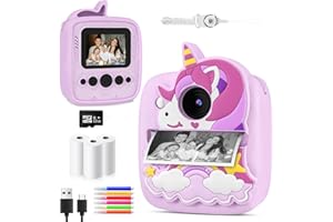 CHRERNA Macchina Fotografica Bambini Istantanea,48MP Fotocamera Bambini con HD Carta da Stampa e Copertura Antiurto, Regalo di Natale e Compleanno Bambino e Bambina 3 4 5 6 7 8 9 10 Anni
