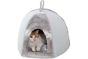 SBY Gatto Igloo Bed Cave Pet Sacco a pelo caldo per Gattino Gatto Cuscino Cuscino Lavabile Pieghevole Morbido Cosy (45x45x32 cm) (Grigio)