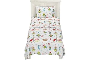 Franco Grinch by Dr. Seuss Holiday & Christmas Bedding Super Soft 100% Cotton Flannel Sheet Set, 3-teiliges Twin, (Offizielles Dr. Seuss Produkt)