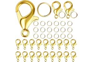 RUOXIXI 200 pezzi Gancetti per Braccialetti,Chiusura per Collane,Chiusure Braccialetti,400 pezzi Anellini Aperti,Chiusura A Moschettone, per Portachiavi Fai da Te (Finto oro)