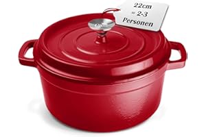 ‎OTTIA Ottia Gusseisen Topf [inkl. eRezeptbuch] – 22cm emaillierter Bräter mit Deckel & Aromanoppen – Schmortopf, Bratentopf, Gusseisentopf für alle Herdarten – auch als Brotbacktopf | Händler aus Hamburg