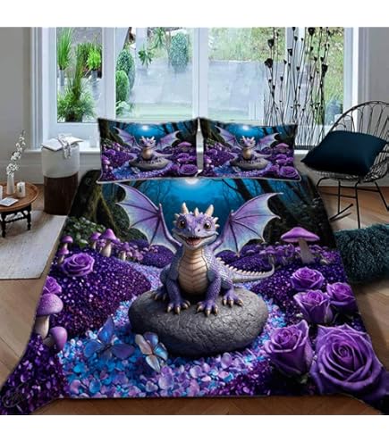 Drachen Bettbezug Set – Baumwolle, Reißverschluss, Mit Kopfkissenbezug, Single 135x200 Cm