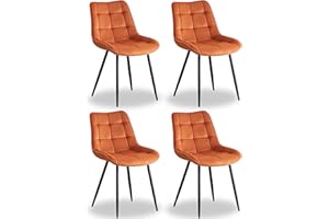JaHECOME Dining Chairs Set of 4 pcs Orange Velvet Kitchen Counter Chairs Lounge Leisure Living Room Corner Chairs Reception Chairs with Backrest and Padded Seat