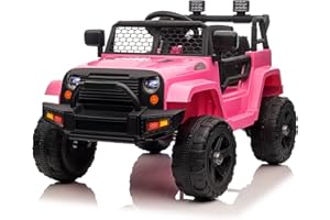 Karlhome 12V Electric Ride on Cars for Kids, Electric Ride-ons with Remote Control, 2 Motors Ride on Off Road Truck Toy w/Openable Doors, Slow Start, Horn, LED Lights, MP3 Radio, 3 Speeds (Pink)