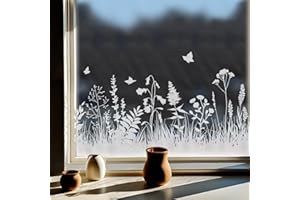 Neukids Pure White Meadows Window Decals Spring Summer Window Film, Flowers Butterflies Stickers Self Adhesive, Static Cling Films for Living Room Bedroom Nursery Window Decoration