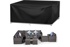 Wanocean Garden Furniture set Covers, Outdoor Patio Furniture Cover Waterproof 420D Oxford Anti-UV Tear-Resistant Rectangular Rattan Furniture Covers 250x250x90cm