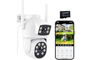 Reobiux 2.5K/6MP Cámara Vigilancia WiFi Exterior con Tarjeta Memoria 64G, Cámara IP Vigilancia Domicilio con Doble Lente, Visión Nocturna Color, Seguimiento Humana Automático, Audio Bidireccional